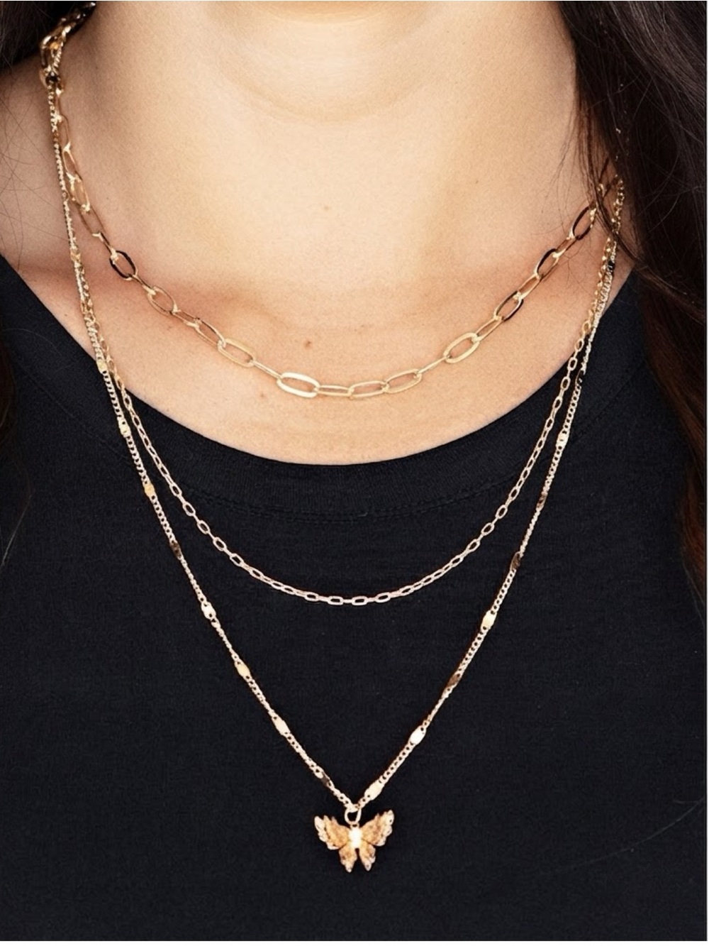 Gold Layered Butterfly Necklace Set